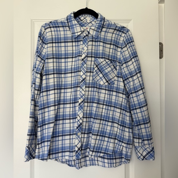 Vineyard Vines Women's Blue and White Checkered Button Down Shirt - Picture 1 of 4